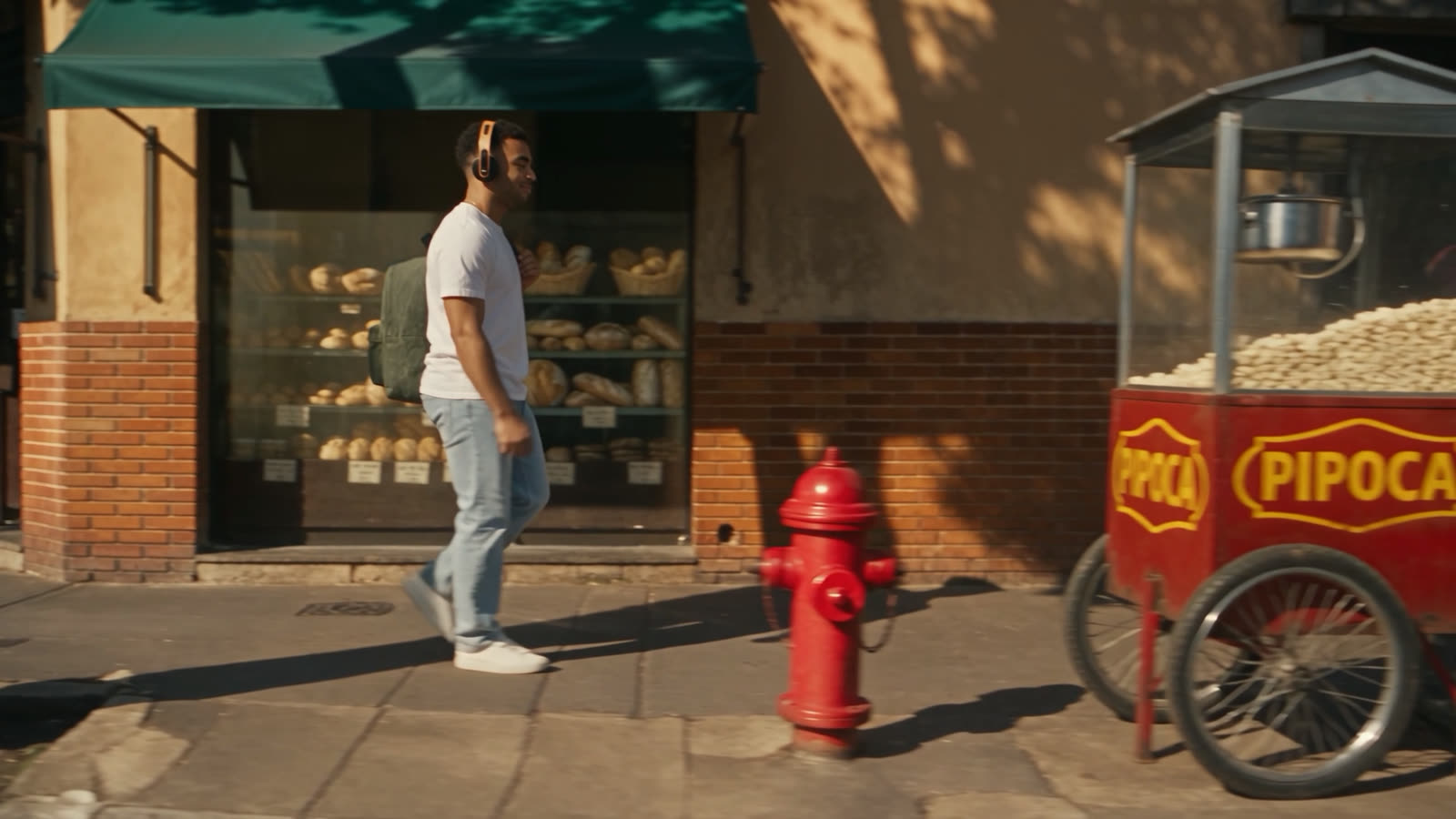 He walks past the bakery